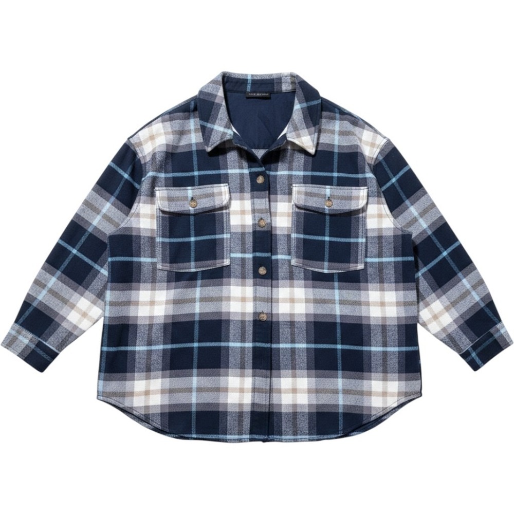 Women Shacket Plus Size 26/28 Blue Plaid Flannel Cotton Outdoor Layer Workwear